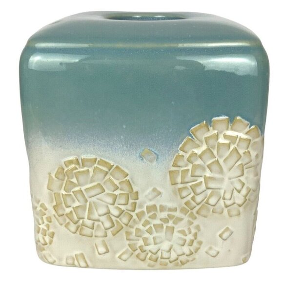 DKNY Donna Karan New York Ceramic Tissue Box Holder Teal White Mums Dandelions - Picture 5 of 8